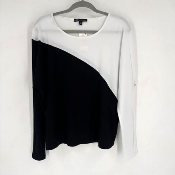 NWT INC INTERNATIONAL CONCEPTS Colorblock Top Dolman LS Black White Womens Small - Picture 2 of 11